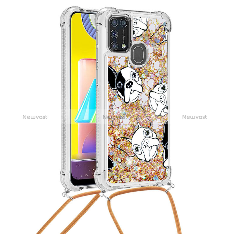 Silicone Candy Rubber TPU Bling-Bling Soft Case Cover with Lanyard Strap S02 for Samsung Galaxy M21s