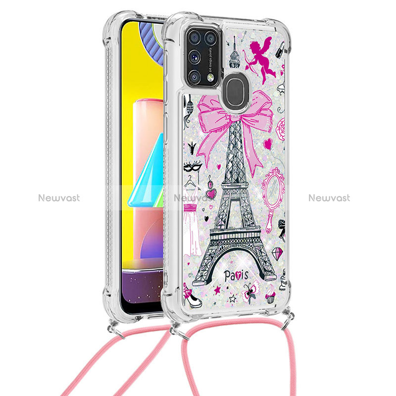 Silicone Candy Rubber TPU Bling-Bling Soft Case Cover with Lanyard Strap S02 for Samsung Galaxy M21s