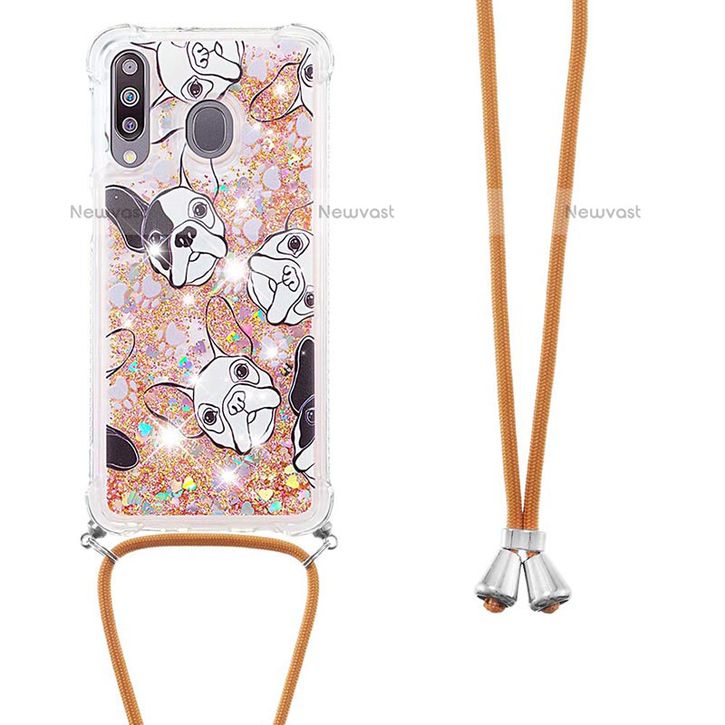 Silicone Candy Rubber TPU Bling-Bling Soft Case Cover with Lanyard Strap S02 for Samsung Galaxy M30