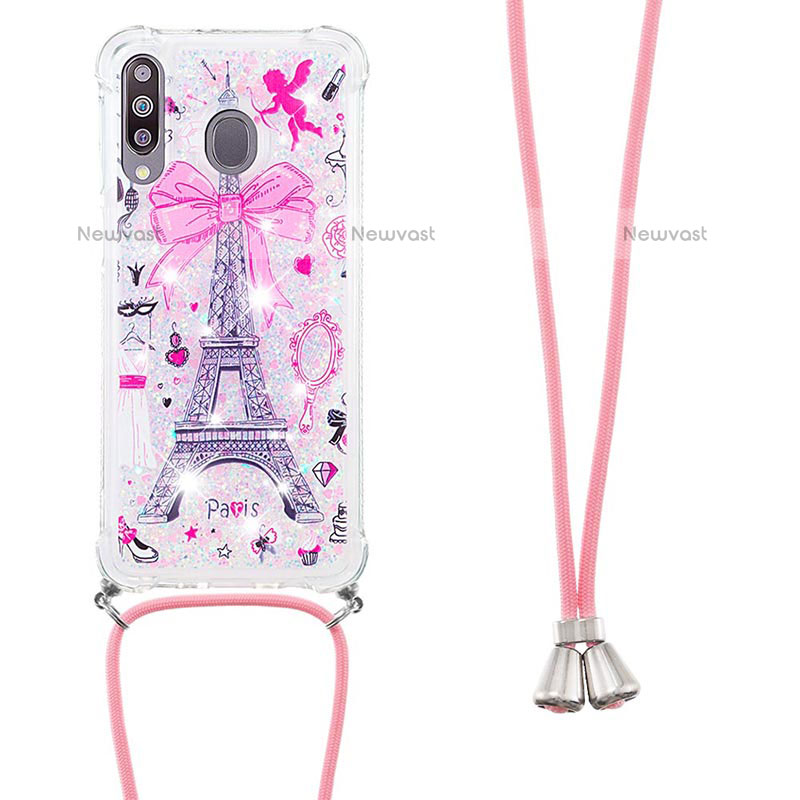 Silicone Candy Rubber TPU Bling-Bling Soft Case Cover with Lanyard Strap S02 for Samsung Galaxy M30 Mixed