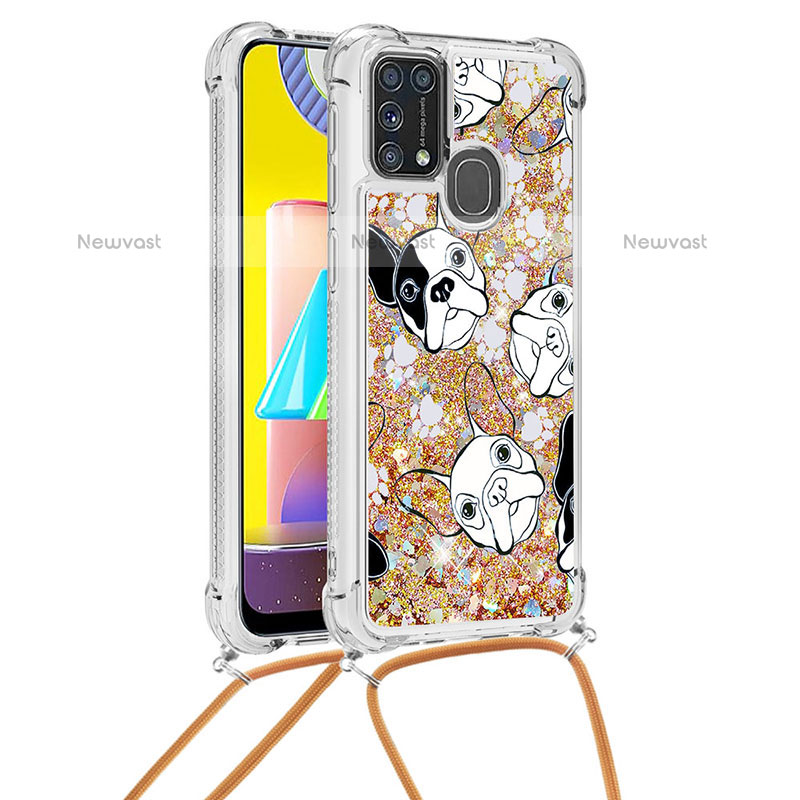 Silicone Candy Rubber TPU Bling-Bling Soft Case Cover with Lanyard Strap S02 for Samsung Galaxy M31