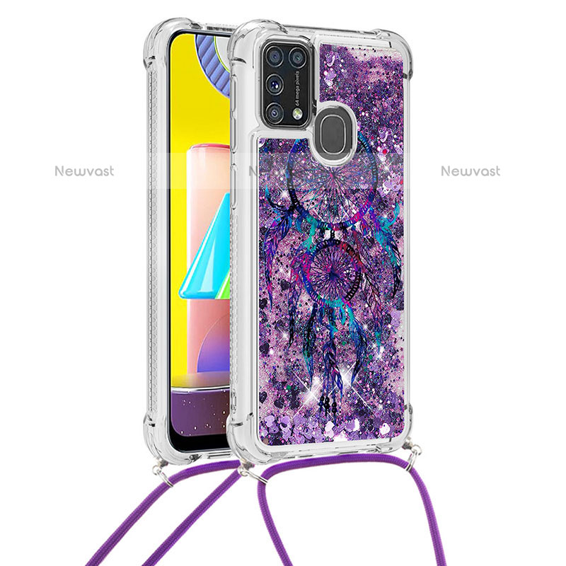 Silicone Candy Rubber TPU Bling-Bling Soft Case Cover with Lanyard Strap S02 for Samsung Galaxy M31