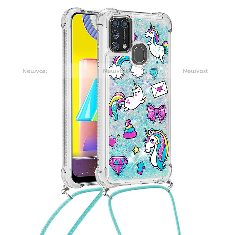 Silicone Candy Rubber TPU Bling-Bling Soft Case Cover with Lanyard Strap S02 for Samsung Galaxy M31