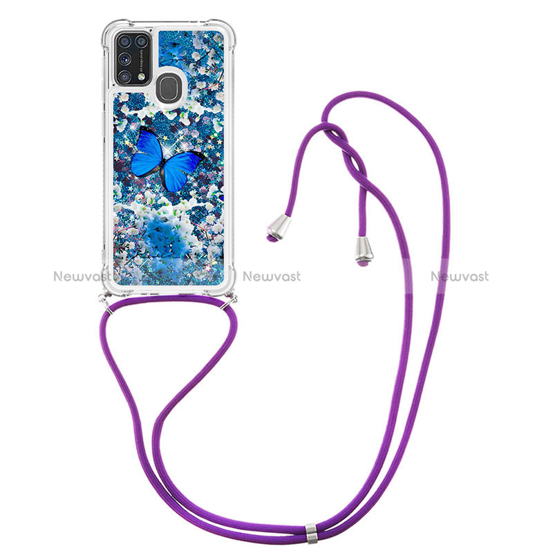 Silicone Candy Rubber TPU Bling-Bling Soft Case Cover with Lanyard Strap S02 for Samsung Galaxy M31 Prime Edition