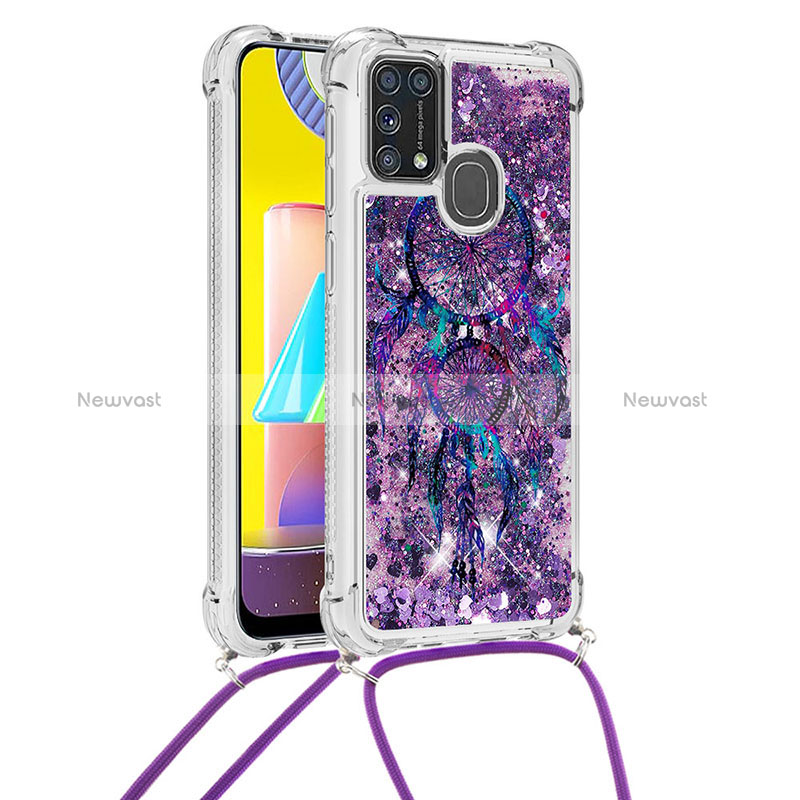 Silicone Candy Rubber TPU Bling-Bling Soft Case Cover with Lanyard Strap S02 for Samsung Galaxy M31 Prime Edition