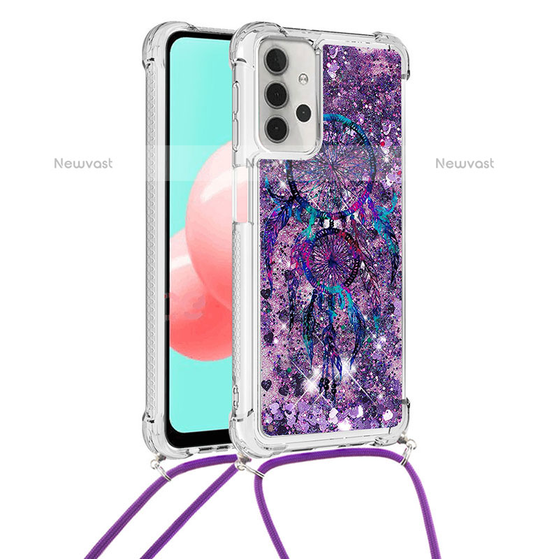 Silicone Candy Rubber TPU Bling-Bling Soft Case Cover with Lanyard Strap S02 for Samsung Galaxy M32 5G