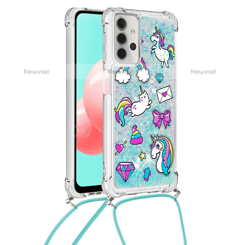 Silicone Candy Rubber TPU Bling-Bling Soft Case Cover with Lanyard Strap S02 for Samsung Galaxy M32 5G