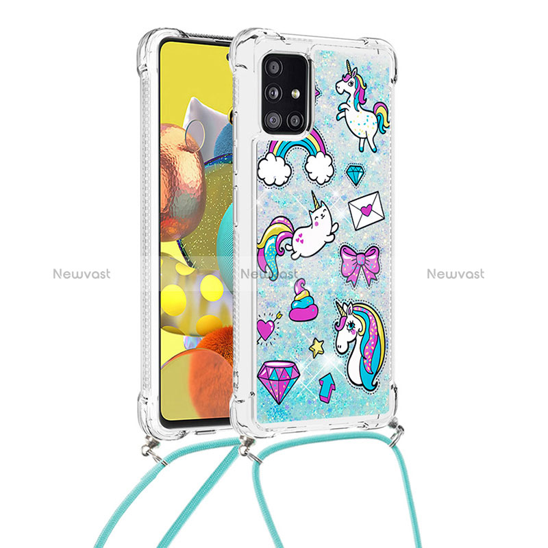 Silicone Candy Rubber TPU Bling-Bling Soft Case Cover with Lanyard Strap S02 for Samsung Galaxy M40S Sky Blue