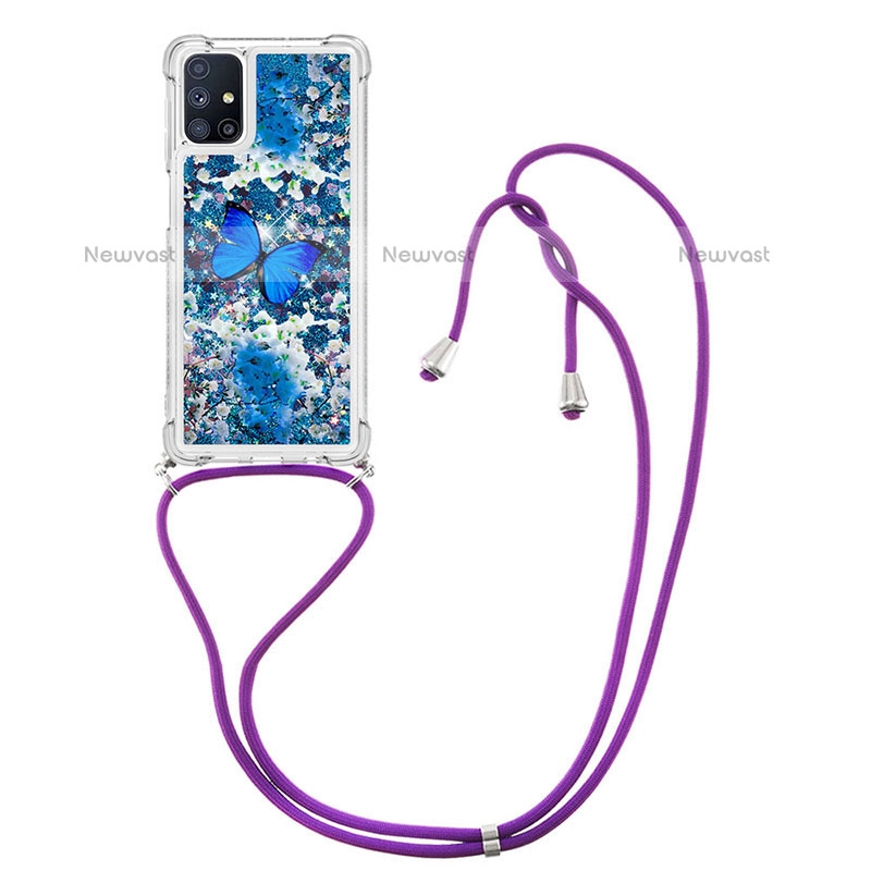 Silicone Candy Rubber TPU Bling-Bling Soft Case Cover with Lanyard Strap S02 for Samsung Galaxy M51