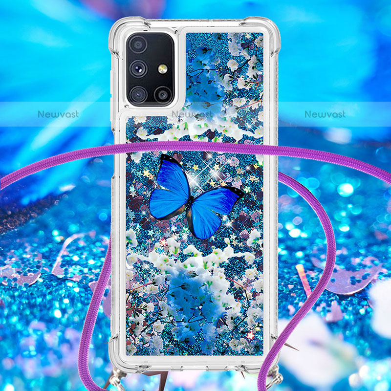 Silicone Candy Rubber TPU Bling-Bling Soft Case Cover with Lanyard Strap S02 for Samsung Galaxy M51