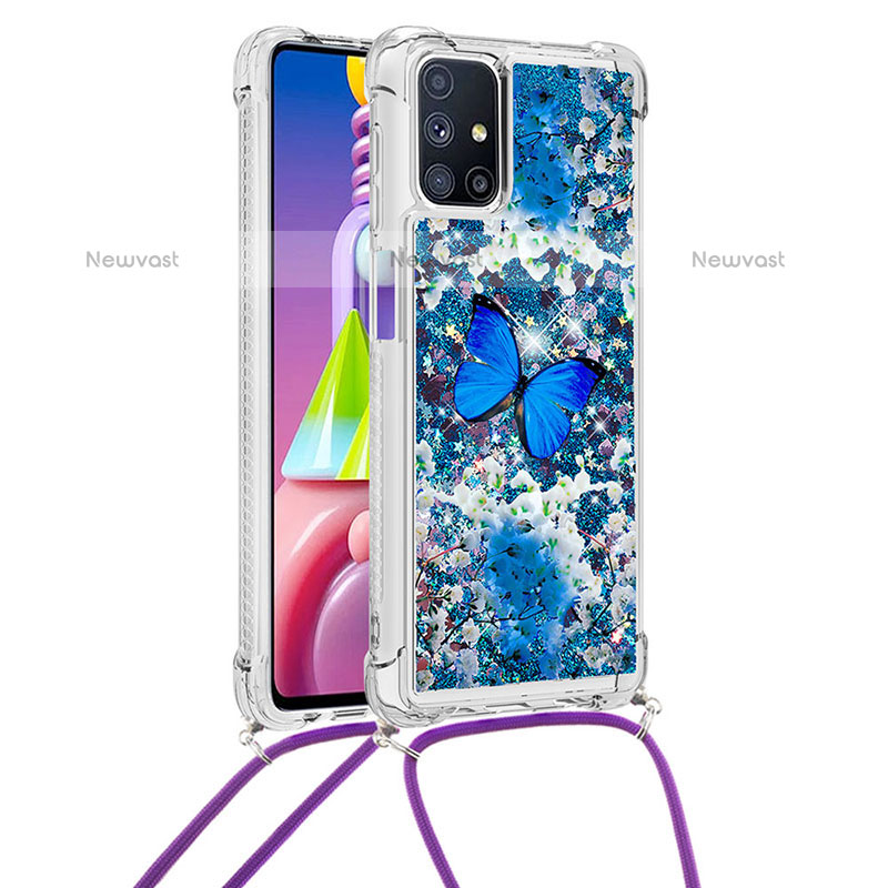 Silicone Candy Rubber TPU Bling-Bling Soft Case Cover with Lanyard Strap S02 for Samsung Galaxy M51