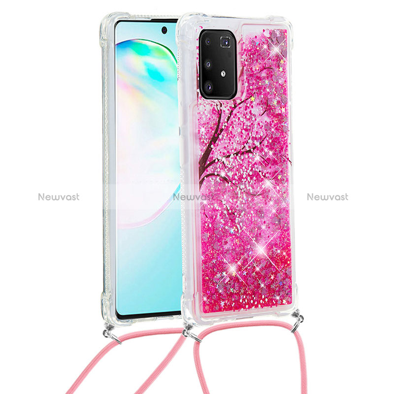 Silicone Candy Rubber TPU Bling-Bling Soft Case Cover with Lanyard Strap S02 for Samsung Galaxy M80S Hot Pink