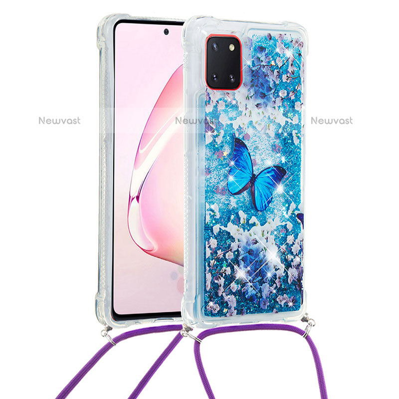 Silicone Candy Rubber TPU Bling-Bling Soft Case Cover with Lanyard Strap S02 for Samsung Galaxy Note 10 Lite Blue