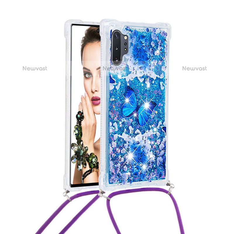 Silicone Candy Rubber TPU Bling-Bling Soft Case Cover with Lanyard Strap S02 for Samsung Galaxy Note 10 Plus 5G Blue