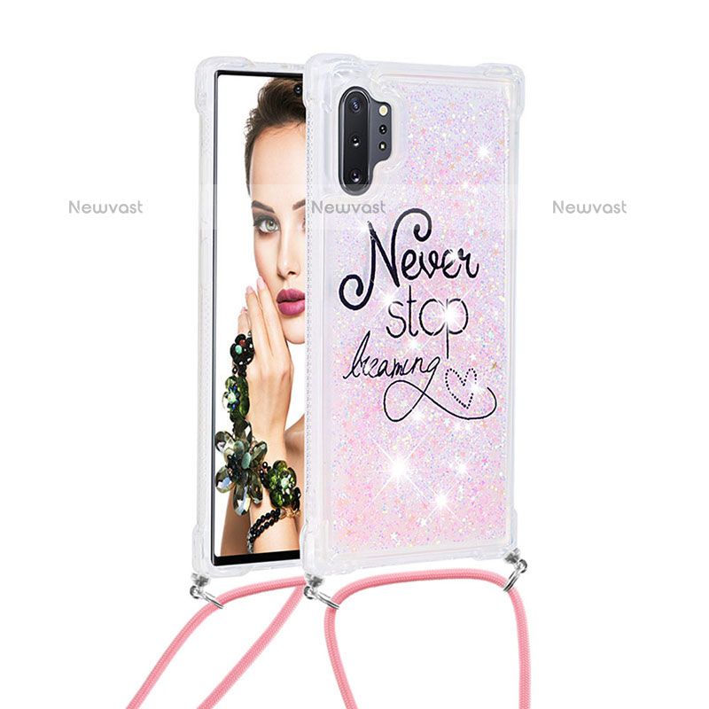 Silicone Candy Rubber TPU Bling-Bling Soft Case Cover with Lanyard Strap S02 for Samsung Galaxy Note 10 Plus 5G Mixed