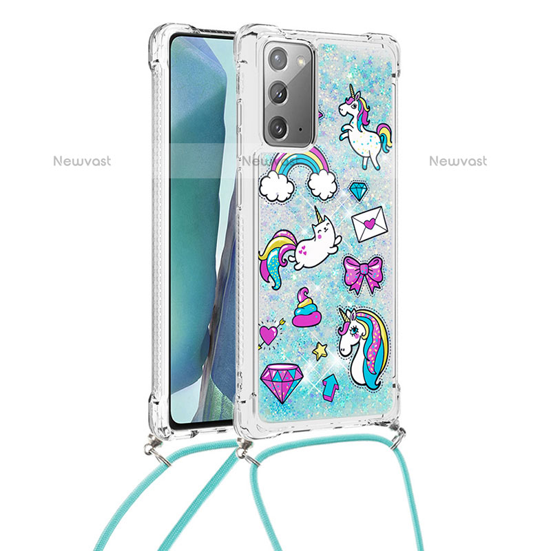 Silicone Candy Rubber TPU Bling-Bling Soft Case Cover with Lanyard Strap S02 for Samsung Galaxy Note 20 5G