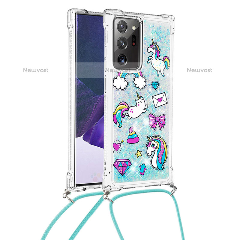 Silicone Candy Rubber TPU Bling-Bling Soft Case Cover with Lanyard Strap S02 for Samsung Galaxy Note 20 Ultra 5G