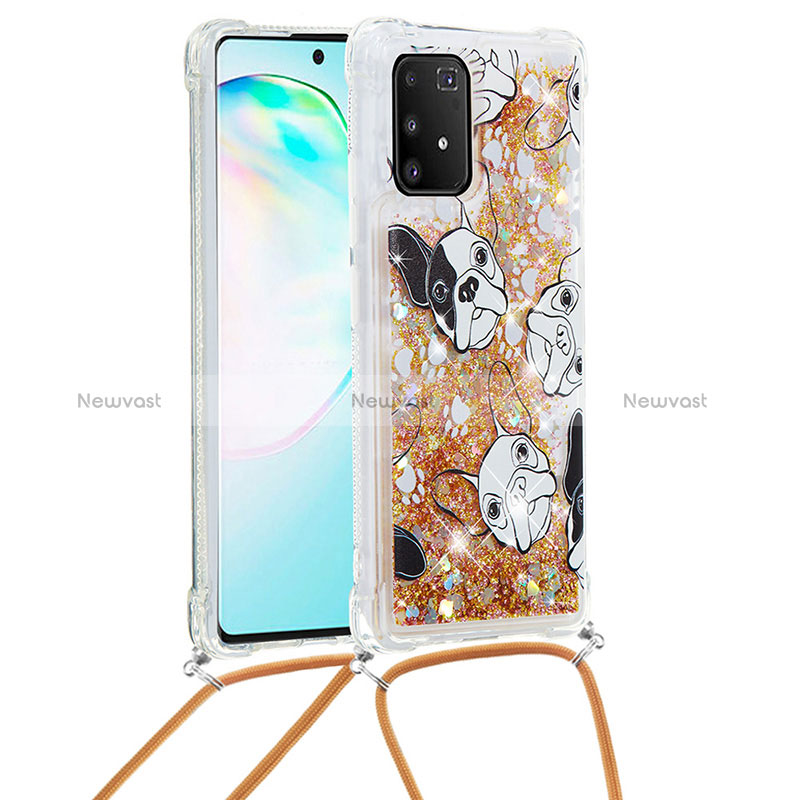 Silicone Candy Rubber TPU Bling-Bling Soft Case Cover with Lanyard Strap S02 for Samsung Galaxy S10 Lite