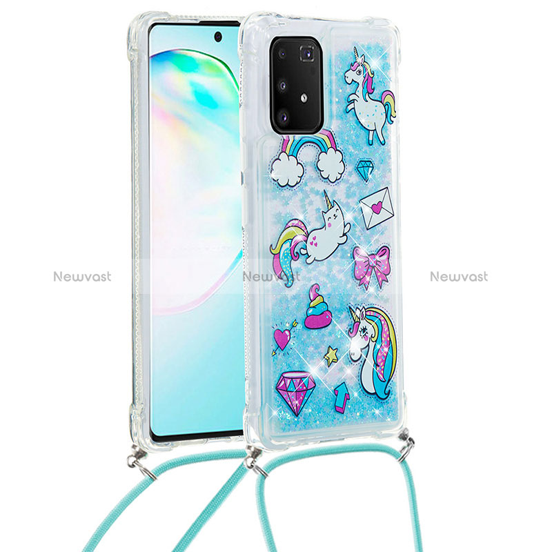 Silicone Candy Rubber TPU Bling-Bling Soft Case Cover with Lanyard Strap S02 for Samsung Galaxy S10 Lite Sky Blue