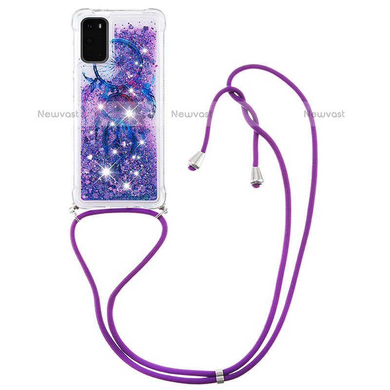 Silicone Candy Rubber TPU Bling-Bling Soft Case Cover with Lanyard Strap S02 for Samsung Galaxy S20 5G