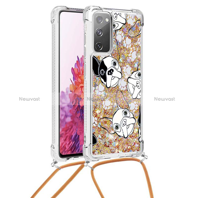 Silicone Candy Rubber TPU Bling-Bling Soft Case Cover with Lanyard Strap S02 for Samsung Galaxy S20 FE 5G
