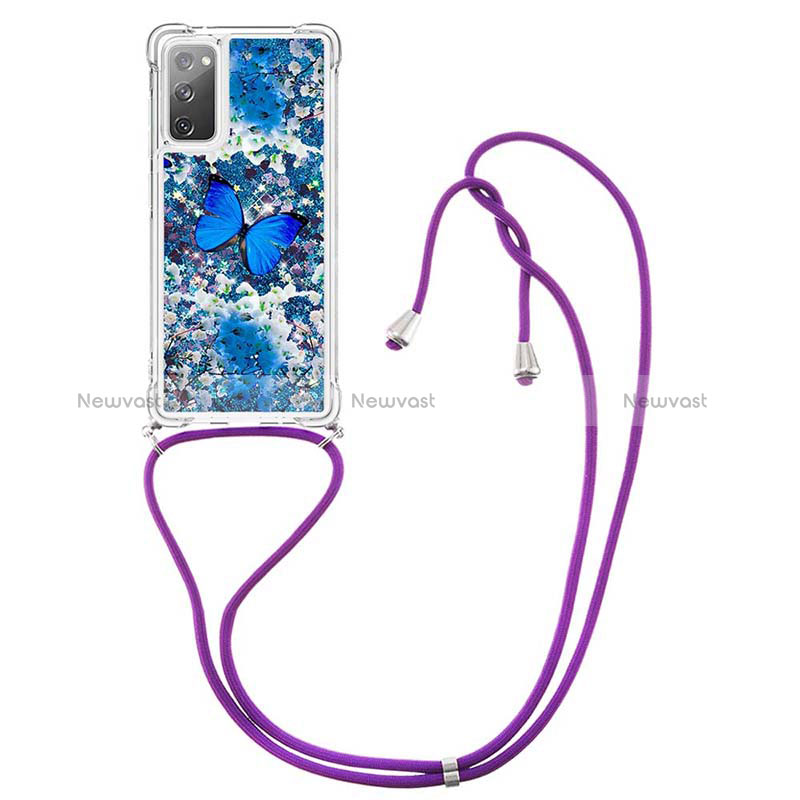 Silicone Candy Rubber TPU Bling-Bling Soft Case Cover with Lanyard Strap S02 for Samsung Galaxy S20 Lite 5G