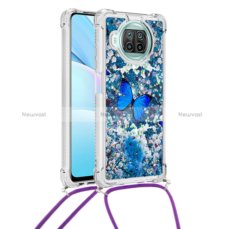 Silicone Candy Rubber TPU Bling-Bling Soft Case Cover with Lanyard Strap S02 for Xiaomi Mi 10i 5G Blue