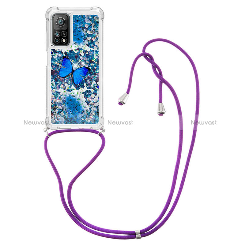 Silicone Candy Rubber TPU Bling-Bling Soft Case Cover with Lanyard Strap S02 for Xiaomi Mi 10T Pro 5G