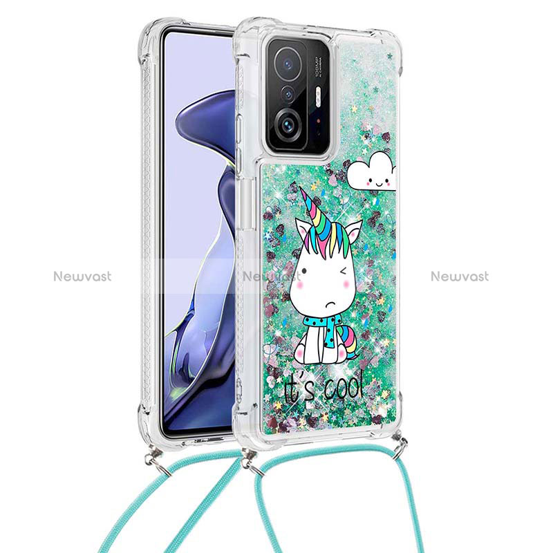 Silicone Candy Rubber TPU Bling-Bling Soft Case Cover with Lanyard Strap S02 for Xiaomi Mi 11T Pro 5G