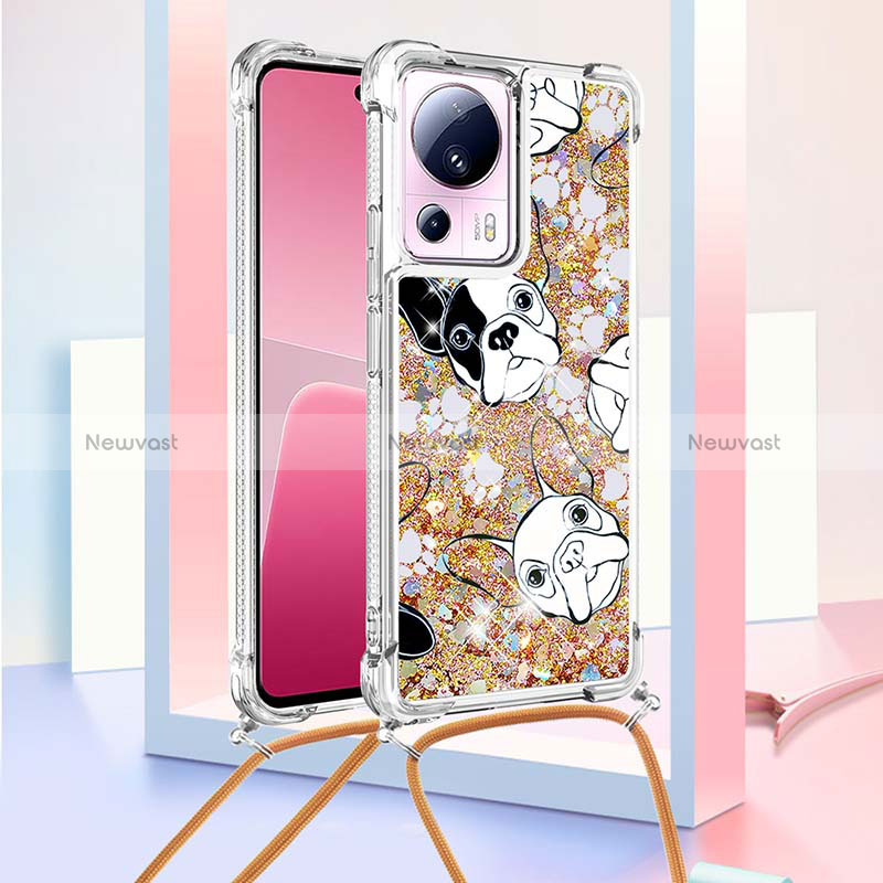 Silicone Candy Rubber TPU Bling-Bling Soft Case Cover with Lanyard Strap S02 for Xiaomi Mi 12 Lite NE 5G Gold