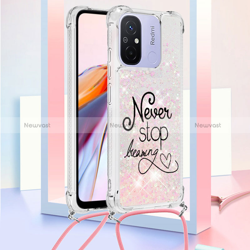 Silicone Candy Rubber TPU Bling-Bling Soft Case Cover with Lanyard Strap S02 for Xiaomi Poco C55