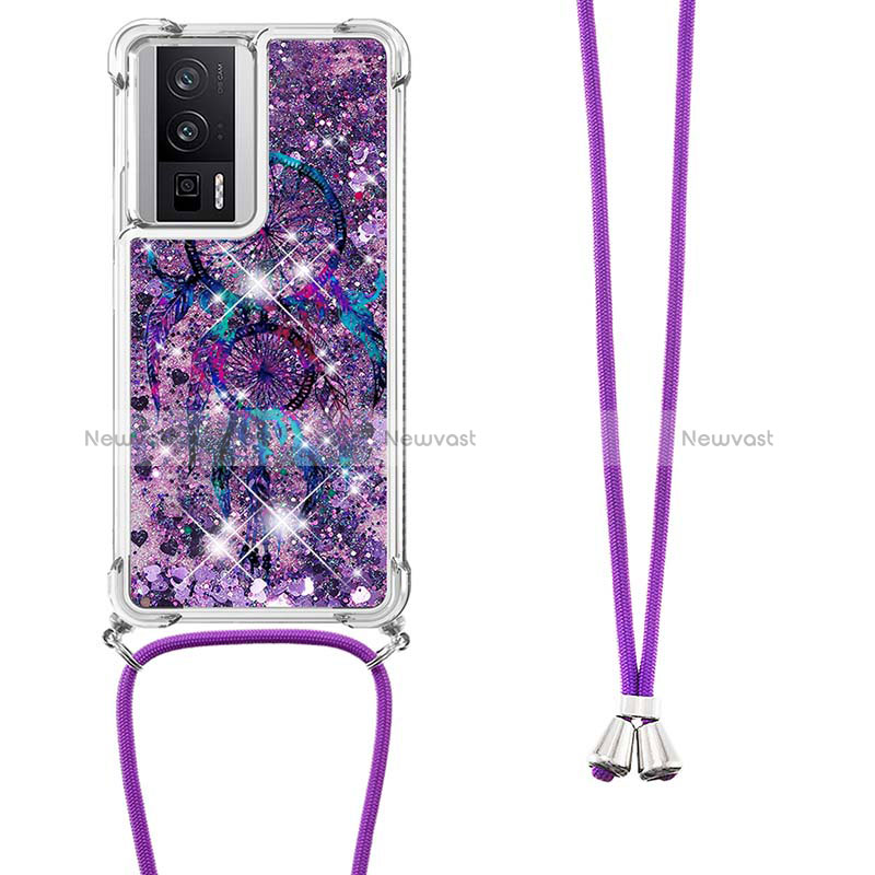 Silicone Candy Rubber TPU Bling-Bling Soft Case Cover with Lanyard Strap S02 for Xiaomi Poco F5 Pro 5G