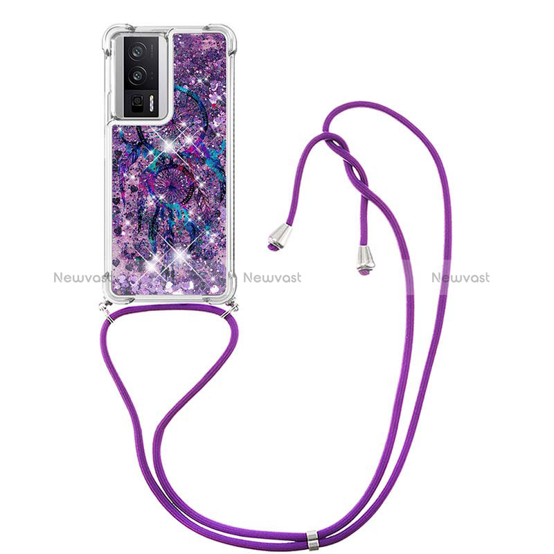 Silicone Candy Rubber TPU Bling-Bling Soft Case Cover with Lanyard Strap S02 for Xiaomi Poco F5 Pro 5G