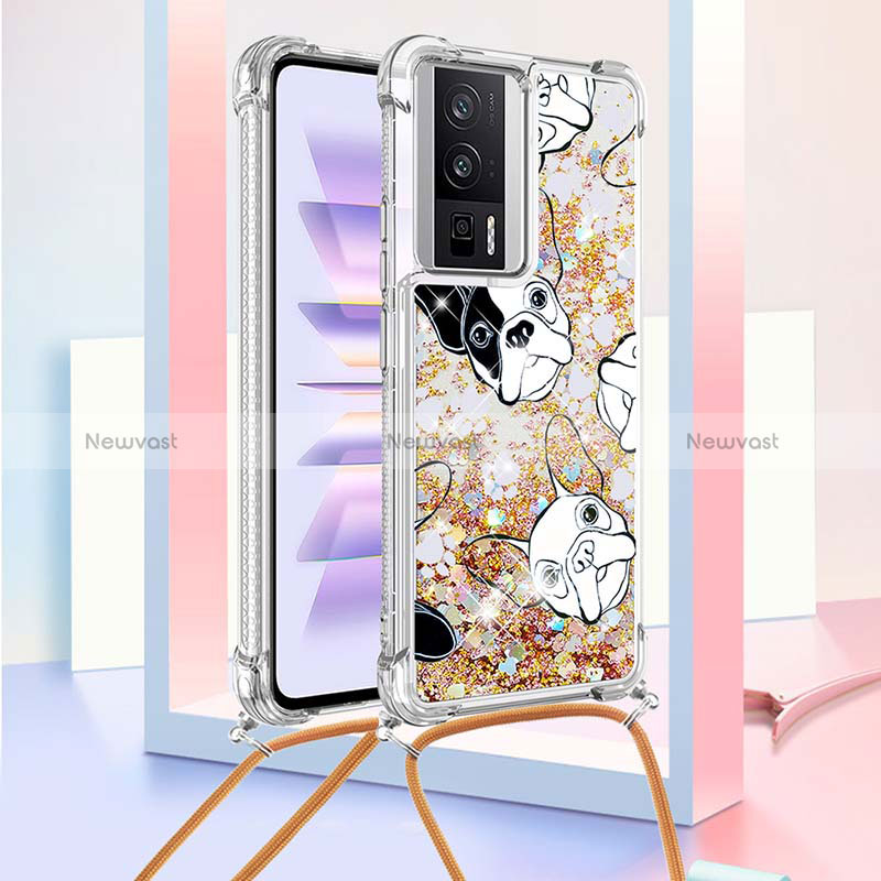 Silicone Candy Rubber TPU Bling-Bling Soft Case Cover with Lanyard Strap S02 for Xiaomi Poco F5 Pro 5G Gold