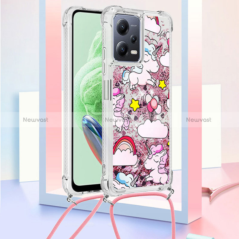 Silicone Candy Rubber TPU Bling-Bling Soft Case Cover with Lanyard Strap S02 for Xiaomi Poco X5 5G