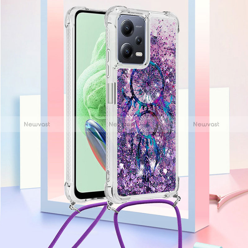 Silicone Candy Rubber TPU Bling-Bling Soft Case Cover with Lanyard Strap S02 for Xiaomi Poco X5 5G