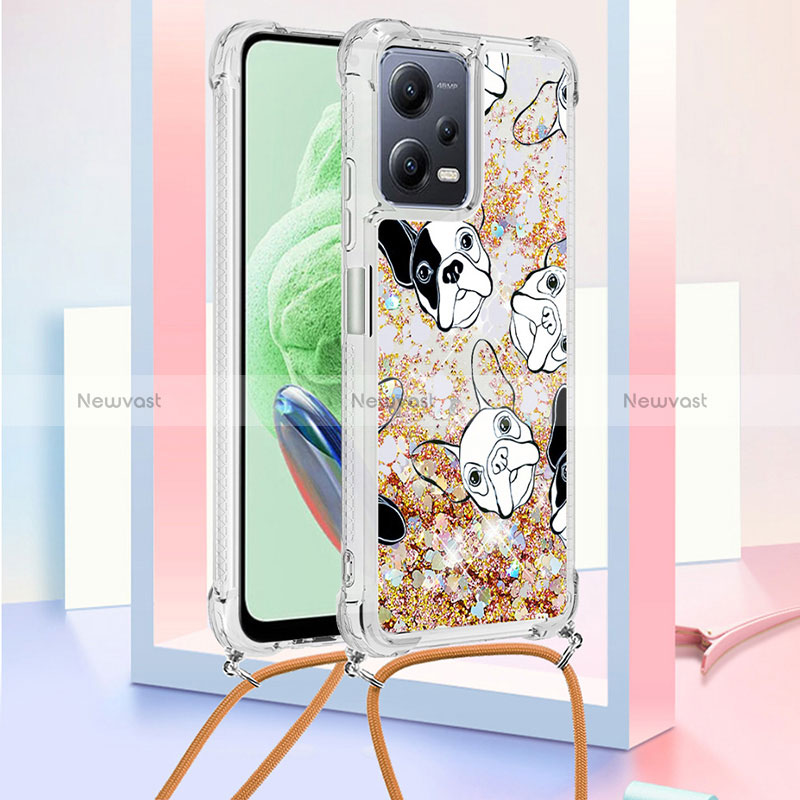 Silicone Candy Rubber TPU Bling-Bling Soft Case Cover with Lanyard Strap S02 for Xiaomi Poco X5 5G Gold