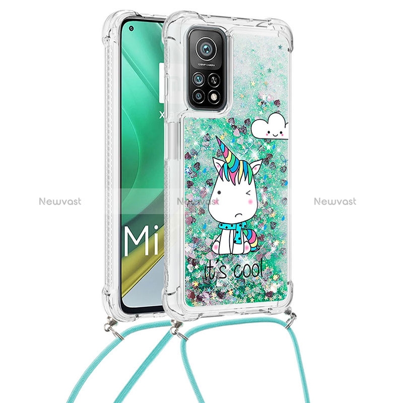 Silicone Candy Rubber TPU Bling-Bling Soft Case Cover with Lanyard Strap S02 for Xiaomi Redmi K30S 5G Green