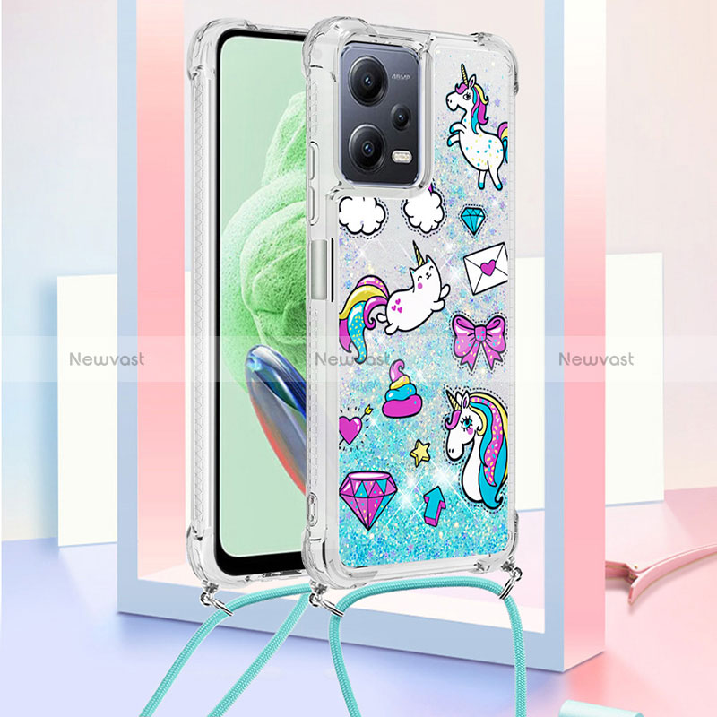 Silicone Candy Rubber TPU Bling-Bling Soft Case Cover with Lanyard Strap S02 for Xiaomi Redmi Note 12 5G