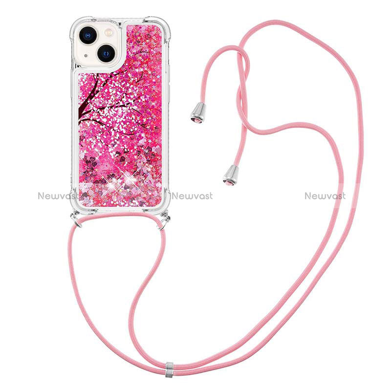 Silicone Candy Rubber TPU Bling-Bling Soft Case Cover with Lanyard Strap S03 for Apple iPhone 13