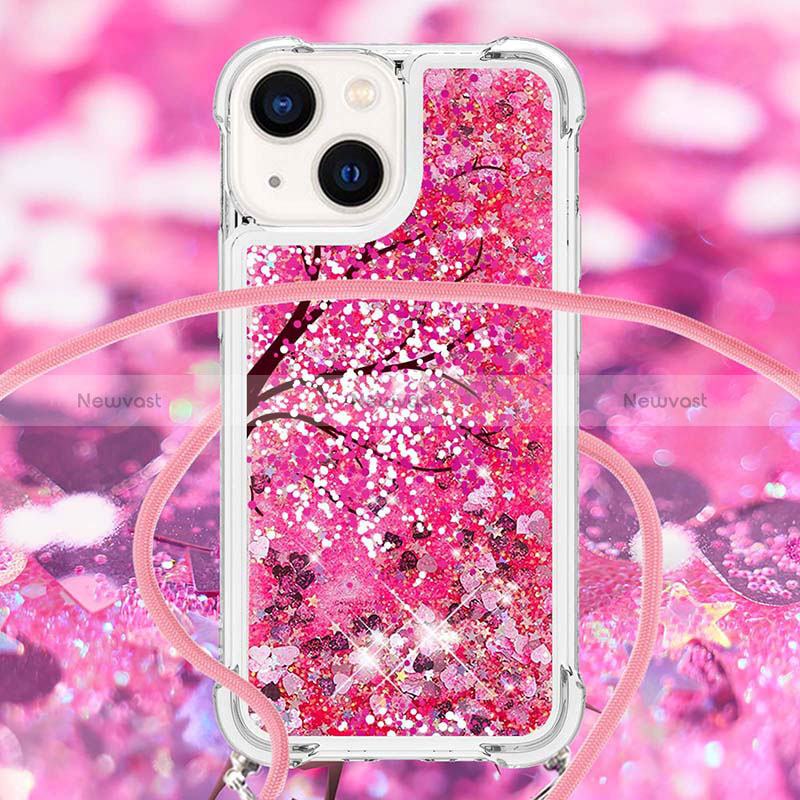 Silicone Candy Rubber TPU Bling-Bling Soft Case Cover with Lanyard Strap S03 for Apple iPhone 13