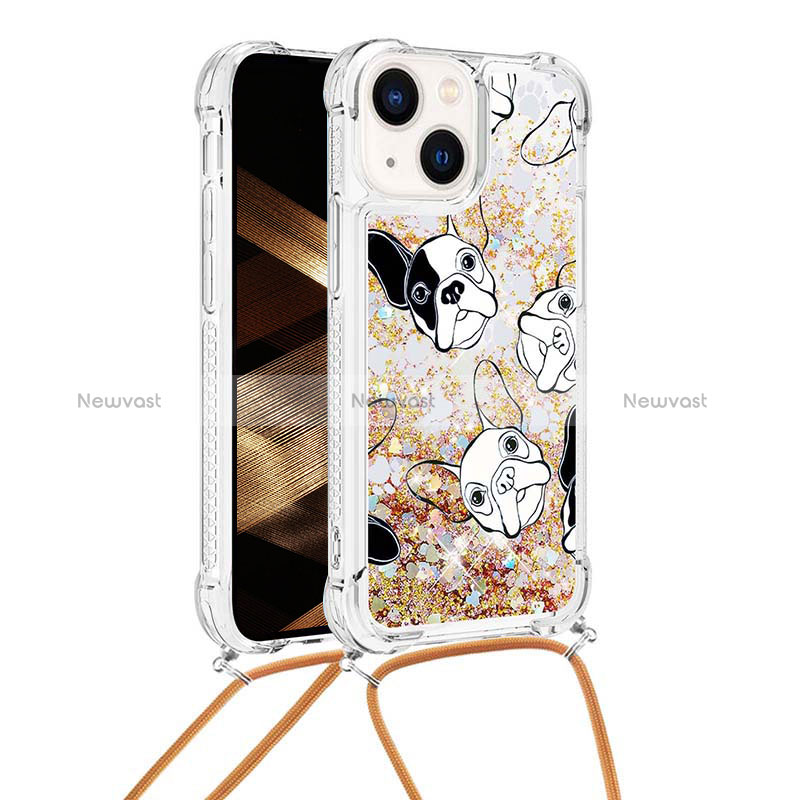 Silicone Candy Rubber TPU Bling-Bling Soft Case Cover with Lanyard Strap S03 for Apple iPhone 13