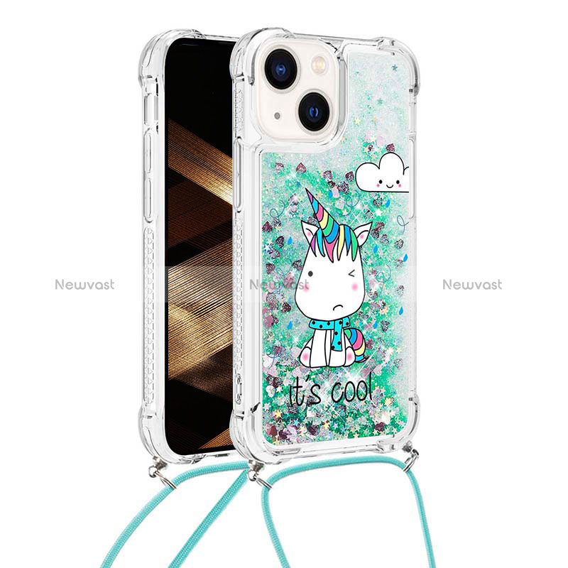 Silicone Candy Rubber TPU Bling-Bling Soft Case Cover with Lanyard Strap S03 for Apple iPhone 13