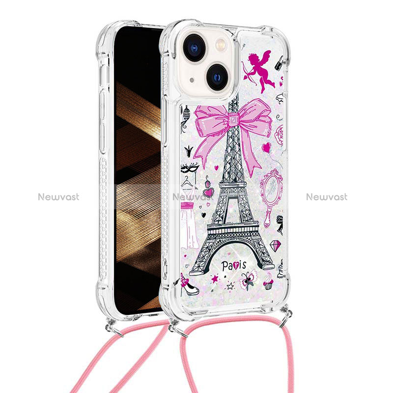 Silicone Candy Rubber TPU Bling-Bling Soft Case Cover with Lanyard Strap S03 for Apple iPhone 13 Mixed