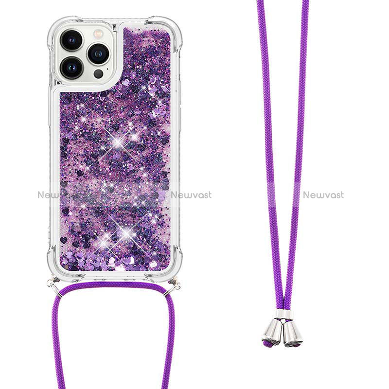 Silicone Candy Rubber TPU Bling-Bling Soft Case Cover with Lanyard Strap S03 for Apple iPhone 13 Pro Max