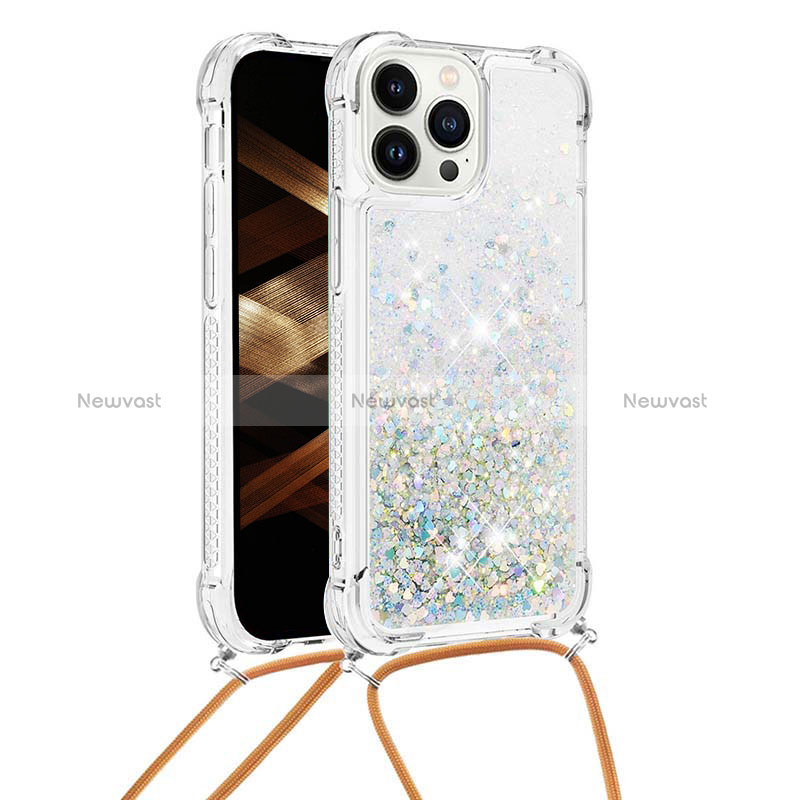 Silicone Candy Rubber TPU Bling-Bling Soft Case Cover with Lanyard Strap S03 for Apple iPhone 13 Pro Max