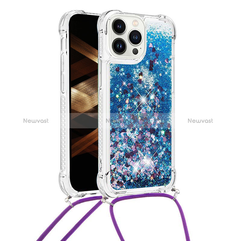 Silicone Candy Rubber TPU Bling-Bling Soft Case Cover with Lanyard Strap S03 for Apple iPhone 14 Pro