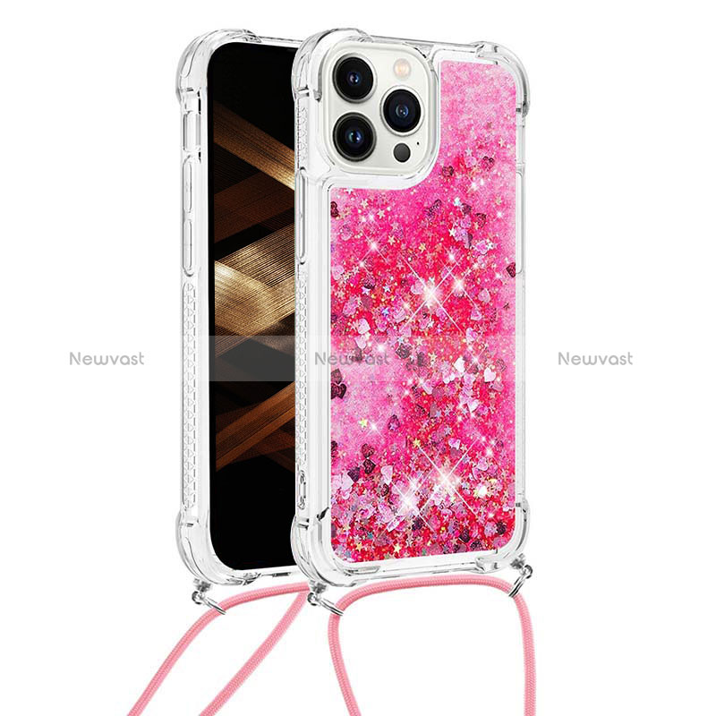 Silicone Candy Rubber TPU Bling-Bling Soft Case Cover with Lanyard Strap S03 for Apple iPhone 15 Pro