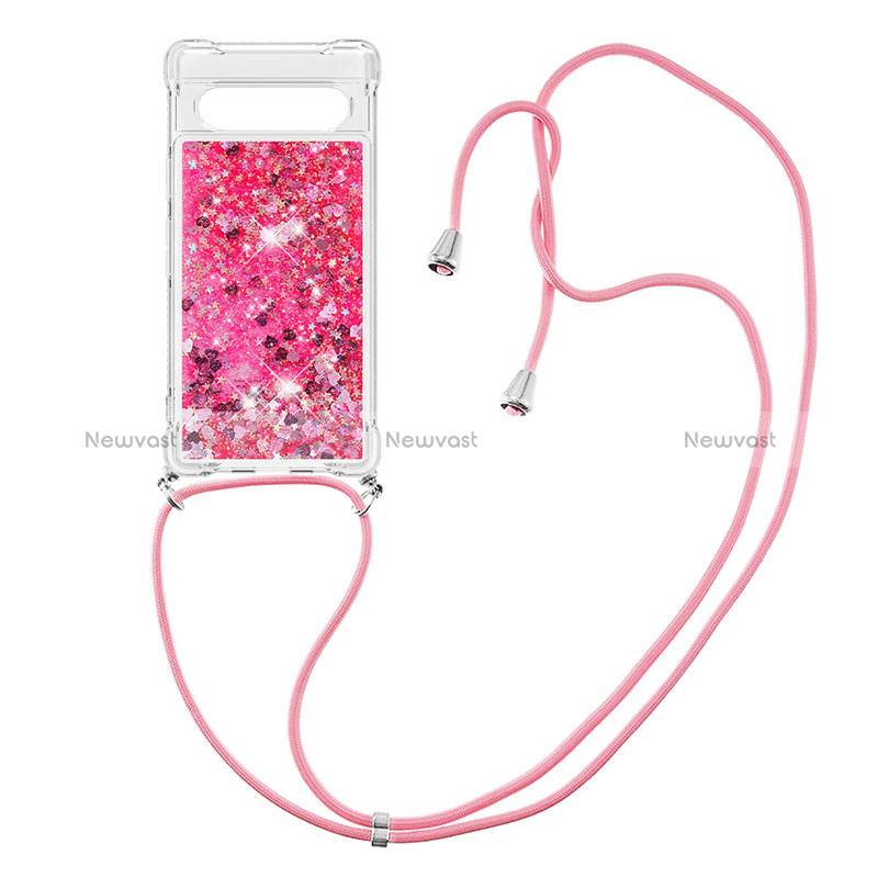 Silicone Candy Rubber TPU Bling-Bling Soft Case Cover with Lanyard Strap S03 for Google Pixel 7a 5G