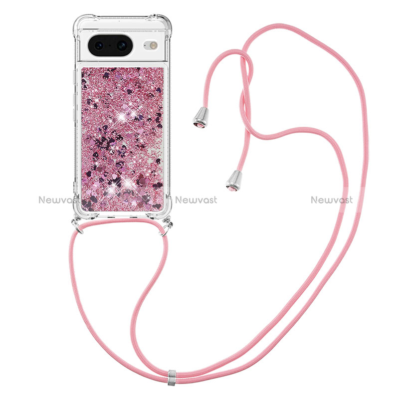 Silicone Candy Rubber TPU Bling-Bling Soft Case Cover with Lanyard Strap S03 for Google Pixel 8 5G
